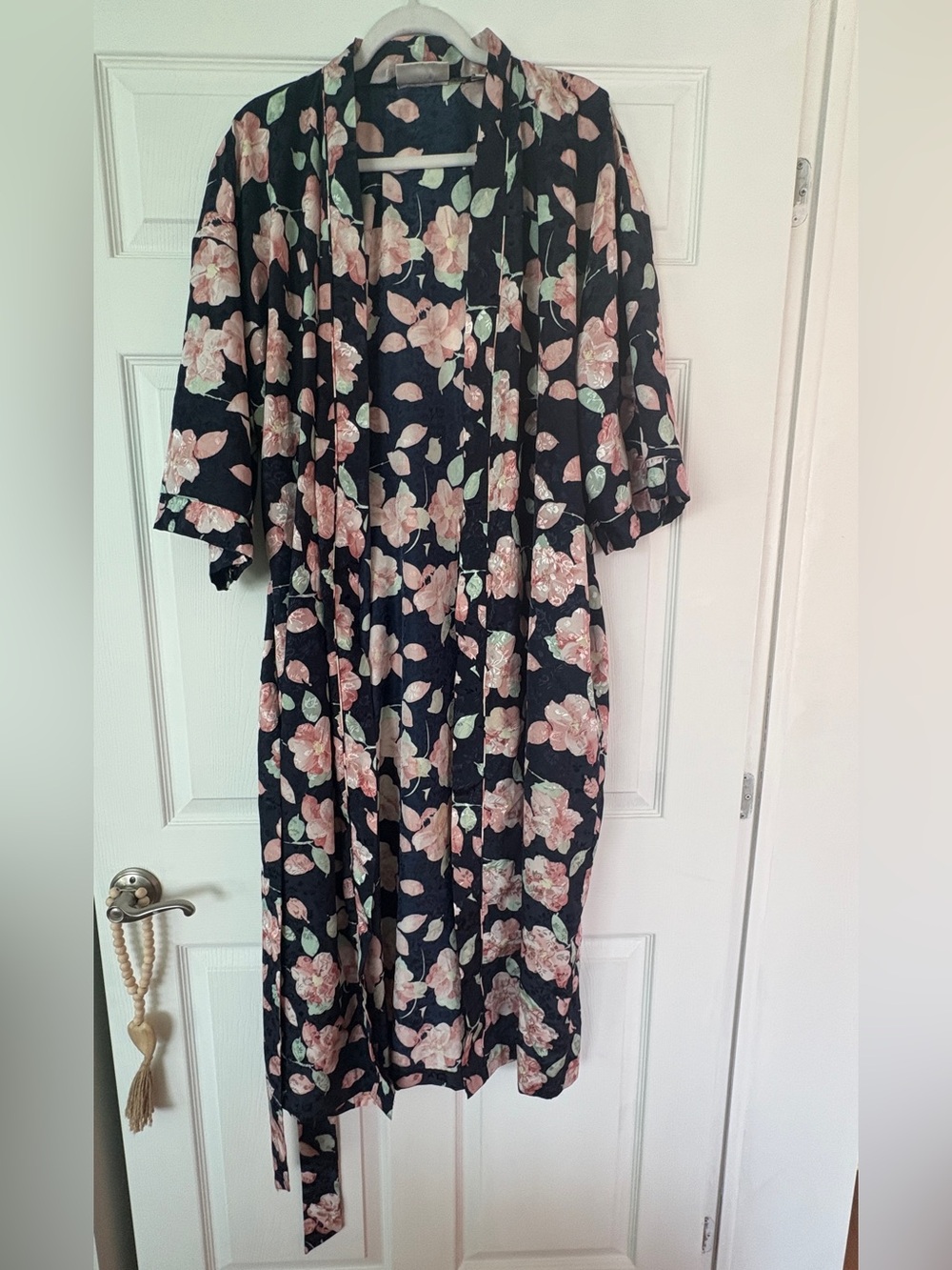 Vintage Erika Taylor Intimates Robe - Black with Pink Florals